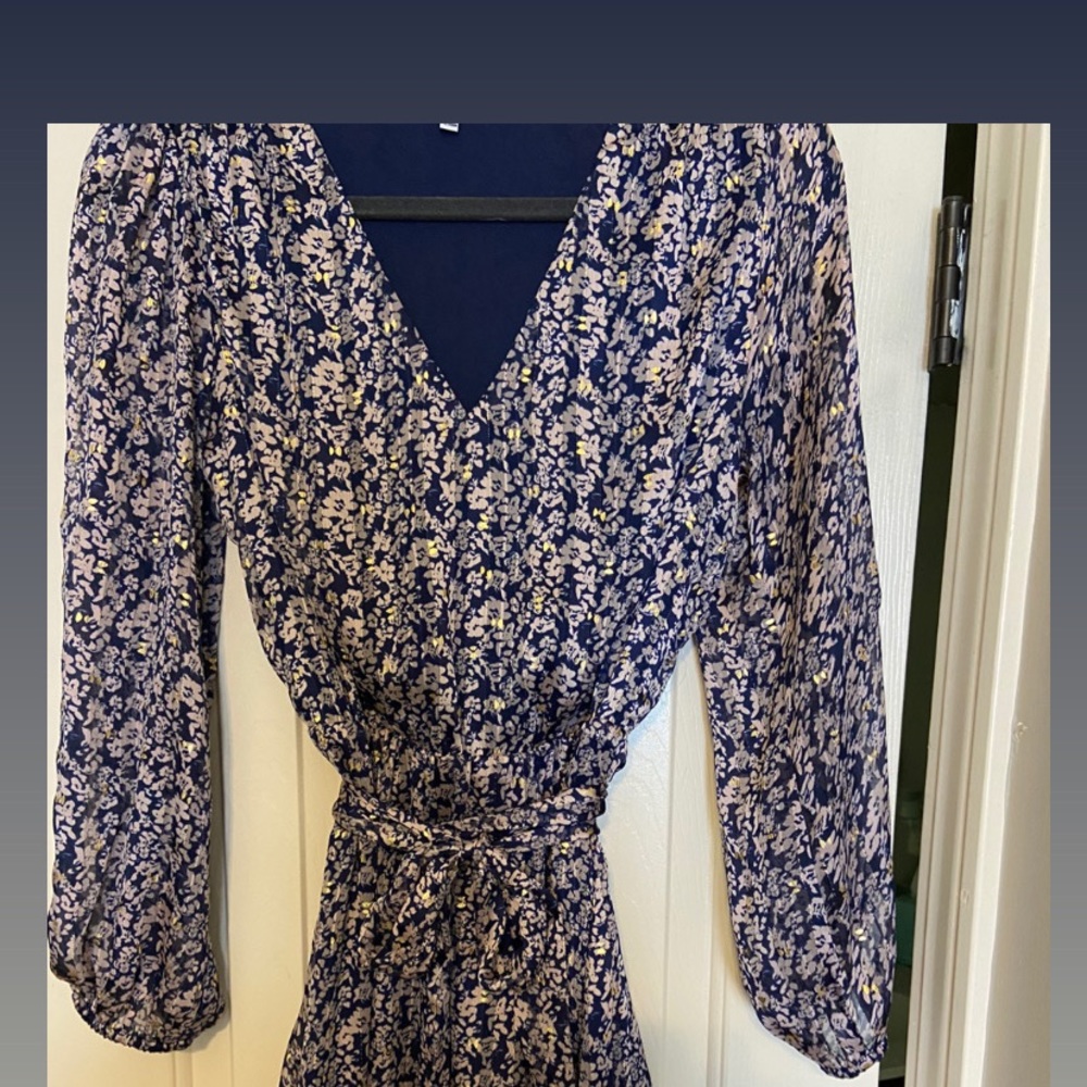 Vici blue and gold long sleeve mini dress